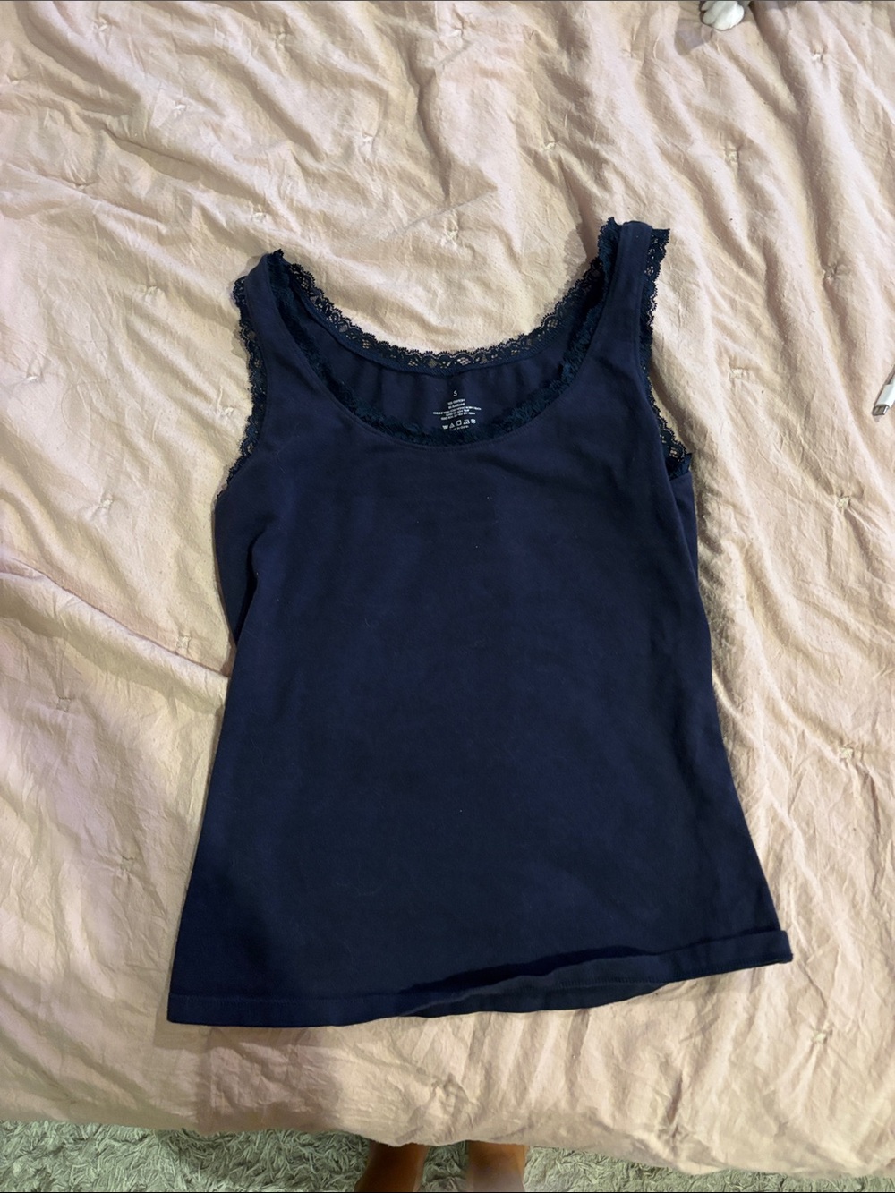 Amazon Navy Lace-Trim Camisole Tank Top